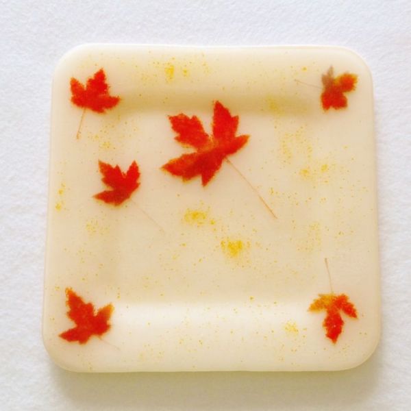 Maple Leaves Platter in Fused Glass at Windy Sea Designs